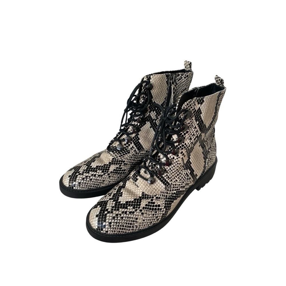 Paolo Trinity Snakeskin Print Moto Combat Lace Up W/Zipper I Size: 10M